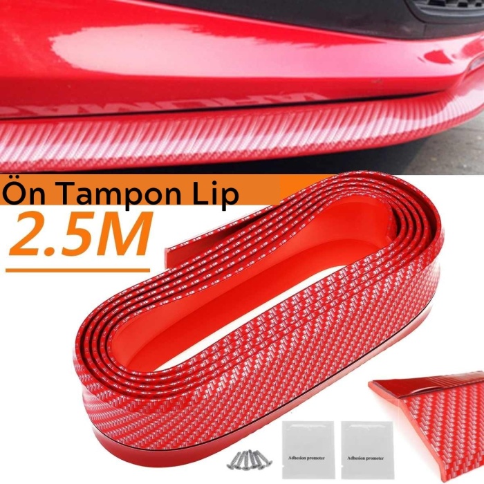 Kırmızı Renkli 2,5 Metre Araba Oto Ön Tampon Koruyucu Kauçuk Pratik Tampon Şerit Bant Döşeme Kiti 
