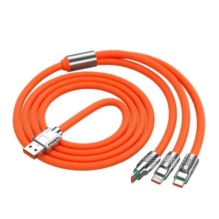 3 in 1 Type-C + Micro Usb + Lightning Hızlı Şarj Kablosu Silikon Kablo 1 Metre Opp Ambalaj 