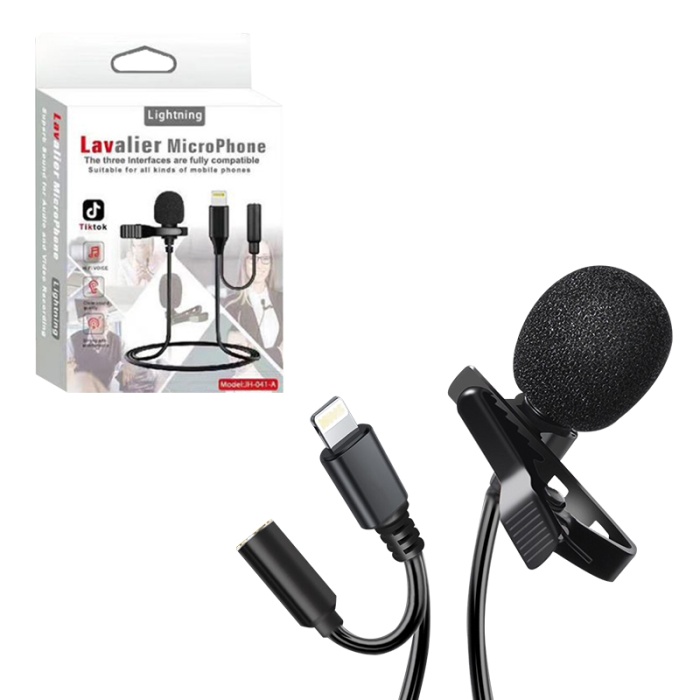 JH-041-A LIGHTNING GİRİŞLİ VE KULAKLIK GİRİŞLİ YOUTUBER YAKA MİKROFONU 