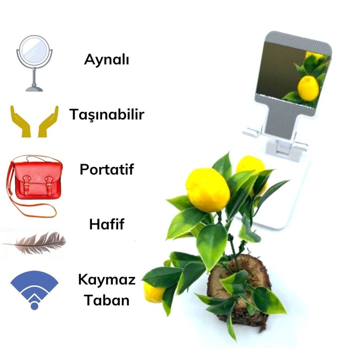 Siyah Aynalı Cep Telefonu Sabitleyici Stand Katlanabilir Ayarlanabilir Telefon Standı 