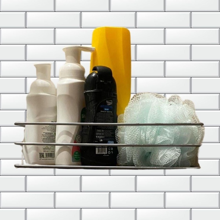 Kendiliğinden Yapışkanlı Krom Paslanmaz Metal Şampuanlık Banyo Düzenleyici Raf 