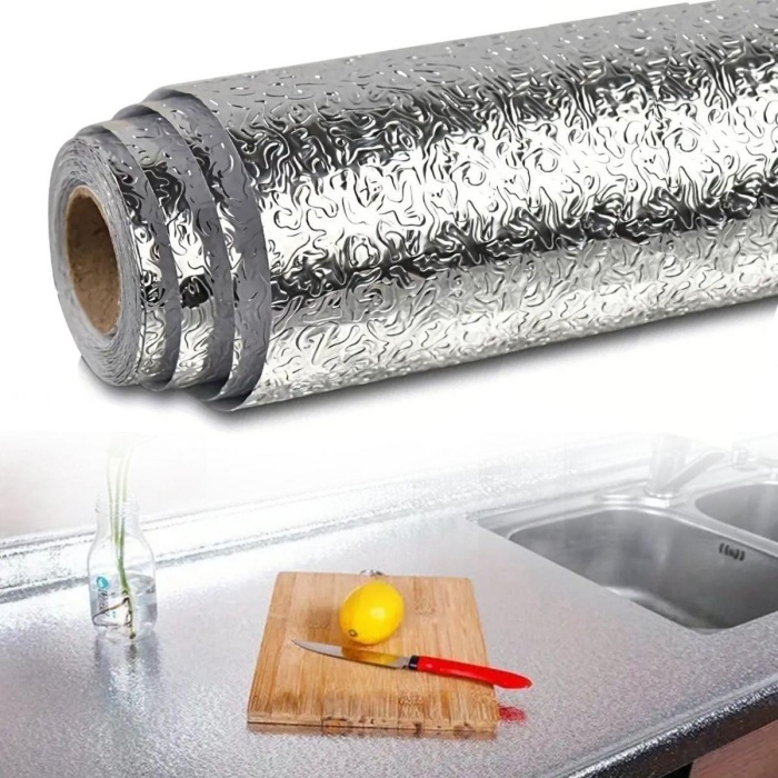 Rulo Gümüş Alüminyum Folyo Duvar Kağıdı, Kendinden Yapışkanlı Raf İçi, Su Geçirmez Folyo  2 mt x 60 cm 