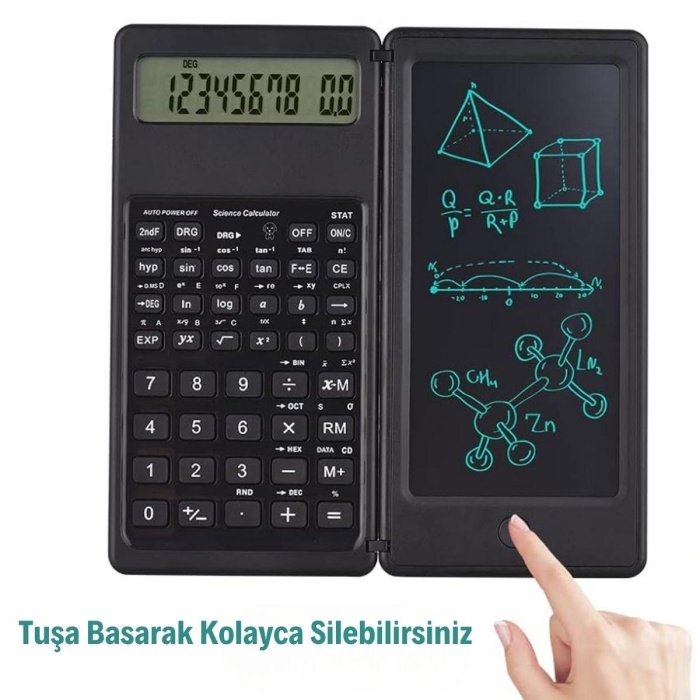 Silinebilir LCD Yazı Tabletli,Kalemli Katlanabilir Bilimsel Hesap Makinesi 