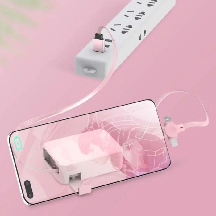 Cep Tipi Telefon Tutuculu Makaralı Uzayıp Kısalabilen 3&amp;apos;ü 1 Arada USB Şarj Kablosu 