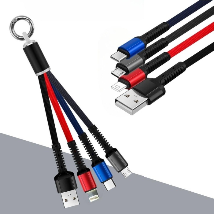 Işıklı Anahtarlık Model 3 in 1 USB Çıkışlı MİKRO,TYPE-C ve İphone Uyumlu Şarj Kablosu 