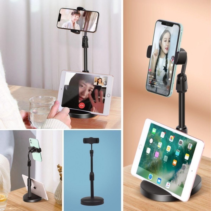 Masa Üstü Tablet ve Telefon Tutucu Plastik Aparat Siyah Telefon Standı 
