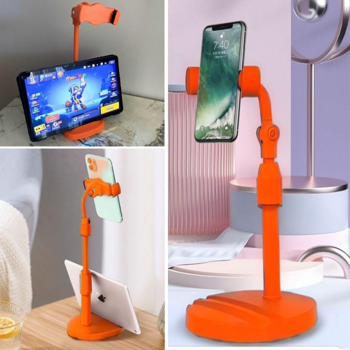 Masa Üstü Tablet ve Telefon Tutucu Plastik Aparat Turuncu Telefon Standı 