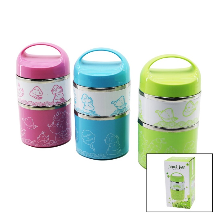 SABİT KULPLU - RESİMLİ - RENKLİ   2Lİ  SEFER TASI - SAKLAMA KABI 930ML 