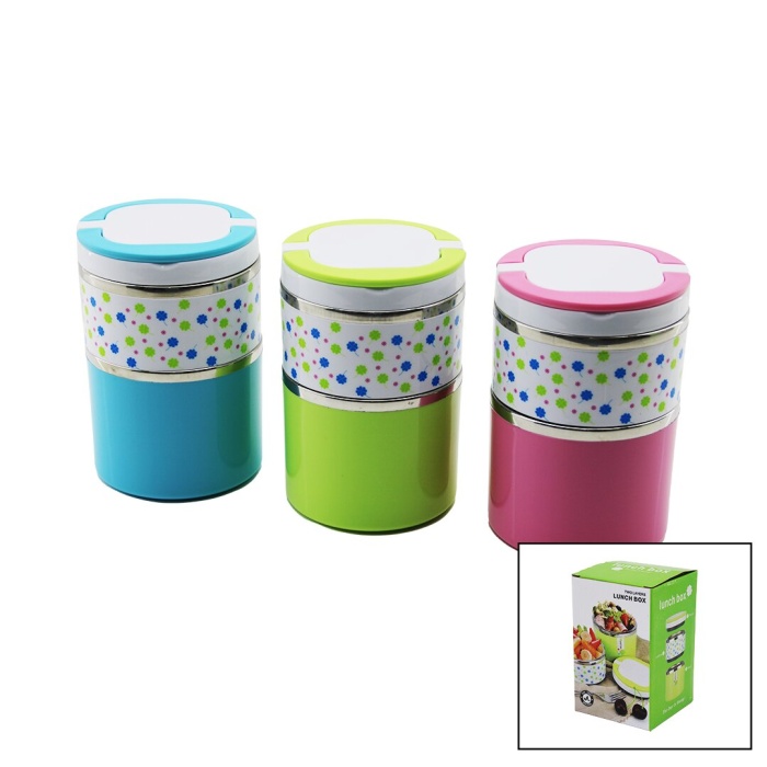 AÇ KAPA KULPLU - ÇİÇEKLİ - RENKLİ   2Lİ  SEFER TASI - SAKLAMA KABI 930ML 