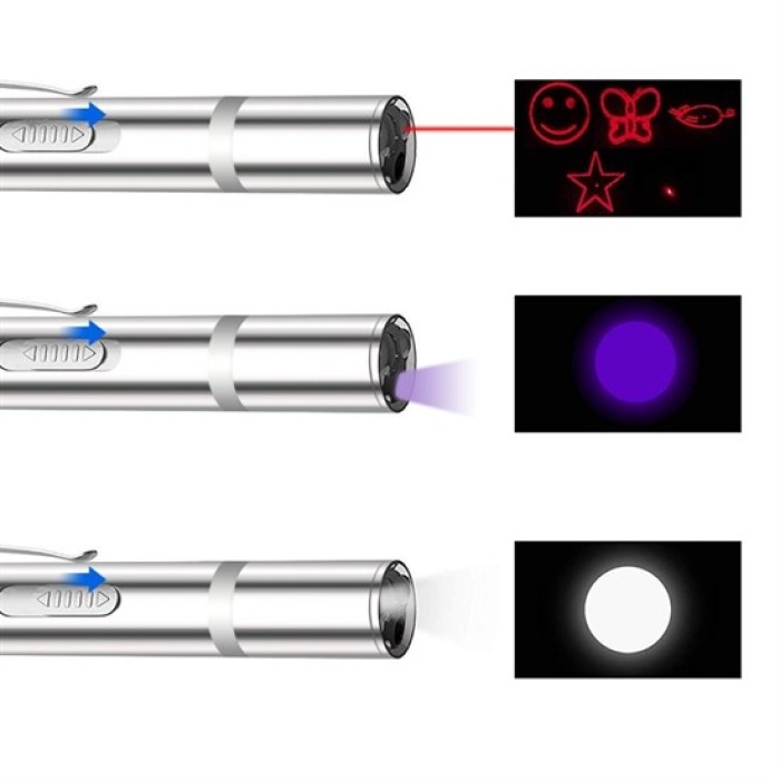 Usb İle Şarj Edilebilen 3In 1 Kırmızı Işık +Beyaz Led Meşale Işık + Uv El Feneri Kedi Lazeri 