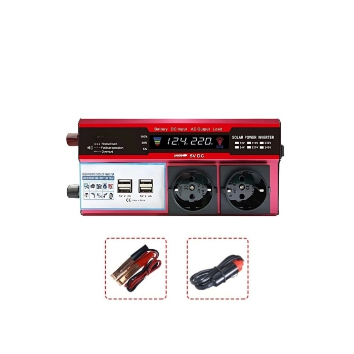 12v 2000w Araç Ve Güneş Enerjisi Uyumlu Modifiye Sinus Inverter Çift Usb Çift Priz Ve Çakmaklıklı 