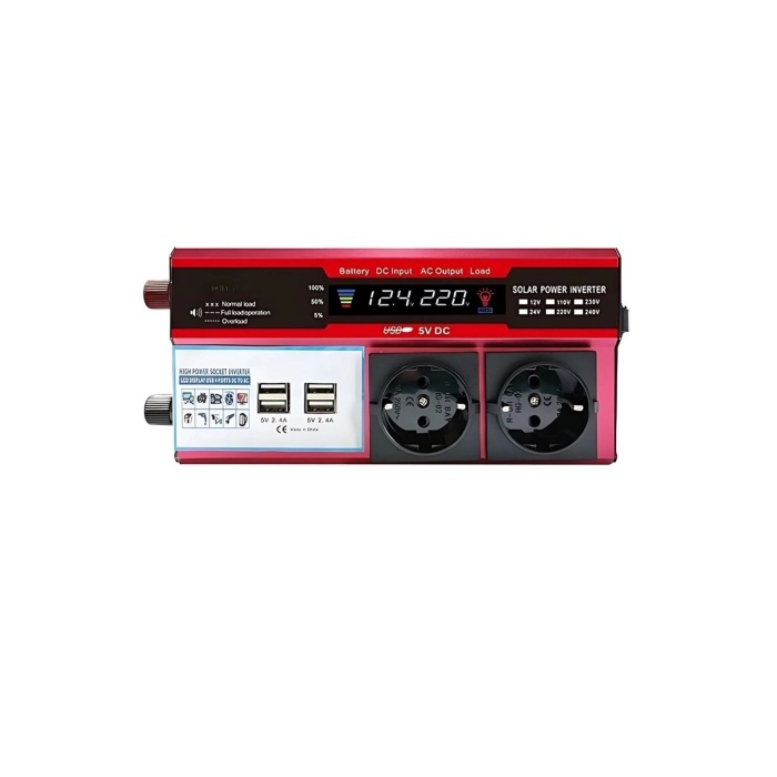 12v 2000w Araç Ve Güneş Enerjisi Uyumlu Modifiye Sinus Inverter Çift Usb Çift Priz Ve Çakmaklıklı 