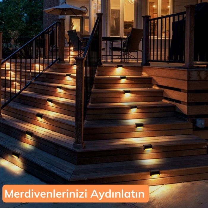 Solar Güneş Enerjili Şarj Edilen Köşebent Merdiven Veranda Bahçe Yolu Led Lamba Işık 4 Adet 