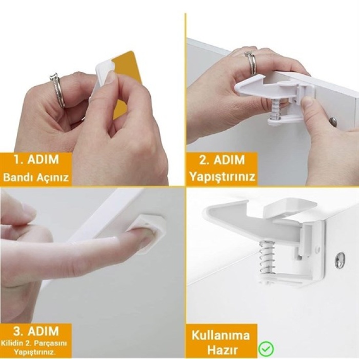 Bebek Çocuk Güvenliği Korumalı Yapışkan Çekmece ve Dolap İçin Tutucu Gizli Güvenlik Kilidi 