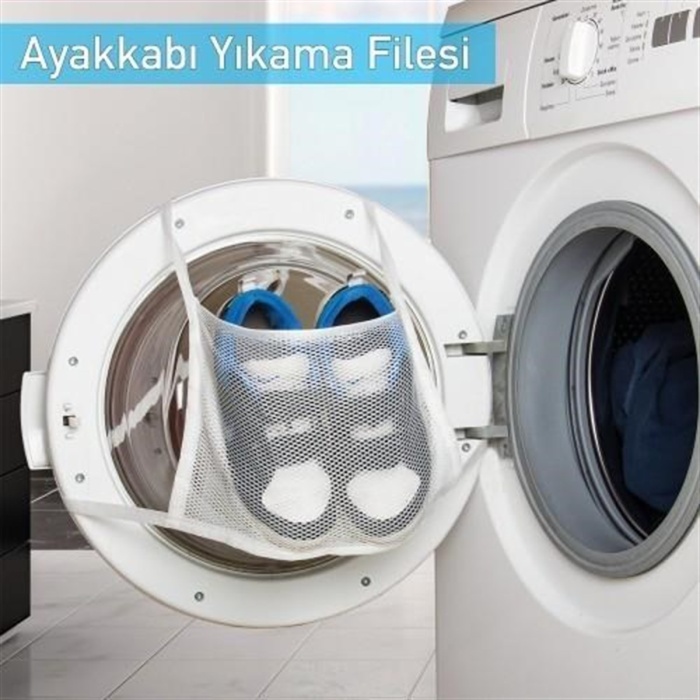 Pratik Çamaşır Makinesi Kapağa Bağlamalı Ayakkabı Yıkama Filesi 