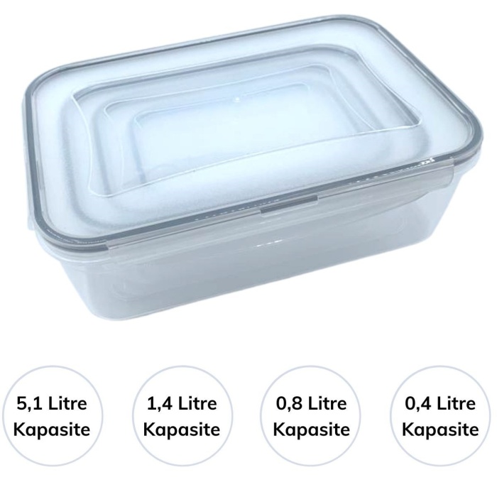 4&apos;lü İç İçe Sızdırmaz Contalı Kilitli Kapaklı Plastik Erzak Saklama Kapları LC315 