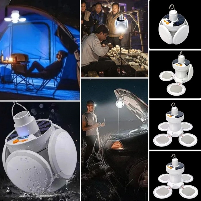 5 Led&amp;apos;li 3 Farklı Işık Modlu Açılıp Kapanabilir Led Kanatlı Güneş Enerjili Solar Aydınlatma Asılabilir Kamp Feneri 
