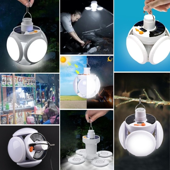 5 Led&amp;apos;li 3 Farklı Işık Modlu Açılıp Kapanabilir Led Kanatlı Güneş Enerjili Solar Aydınlatma Asılabilir Kamp Feneri 