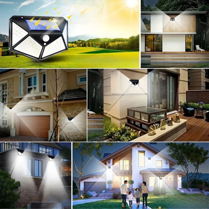 100 Ledli 3 Farklı Aydınlatma Ayarlı Solar Güneş Enerjili Hareket Sensörlü Bahçe Duvar Lambası 
