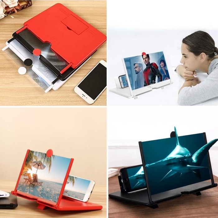 Telefon ve Tablet Ekran Büyütücü Aparat Kırmızı 