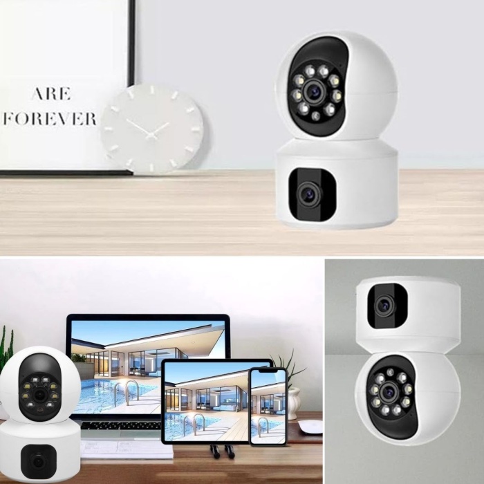Çift Kameralı Wifi Bağlantılı Gece Görüşlü Ev Tipi Güvenlik Kamerası 