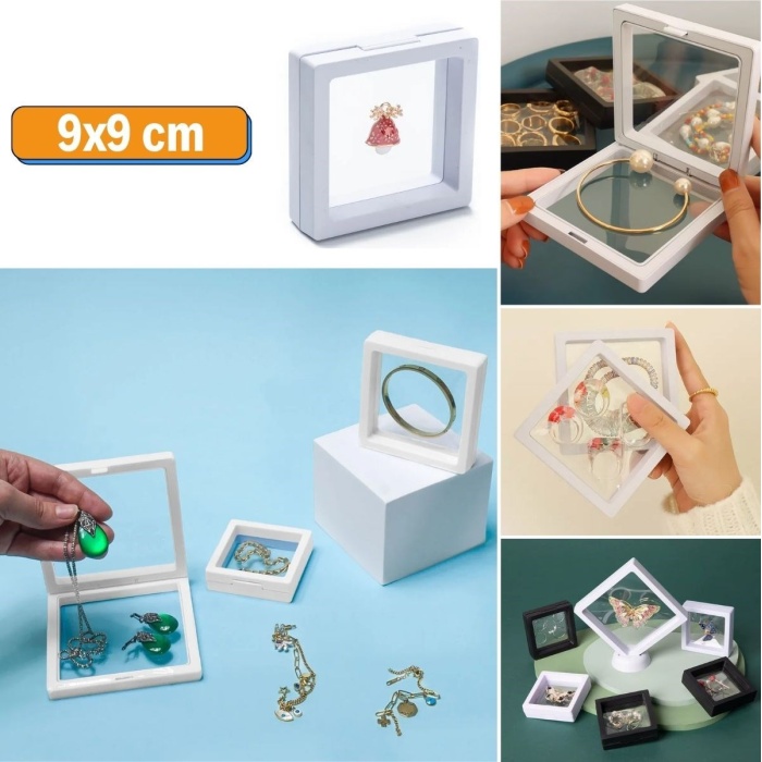 9x9 cm Standlı 3D Takı Ziynet Hatıra Koleksiyon Saklama Kutusu Şeffaf Film Çerçevesi 