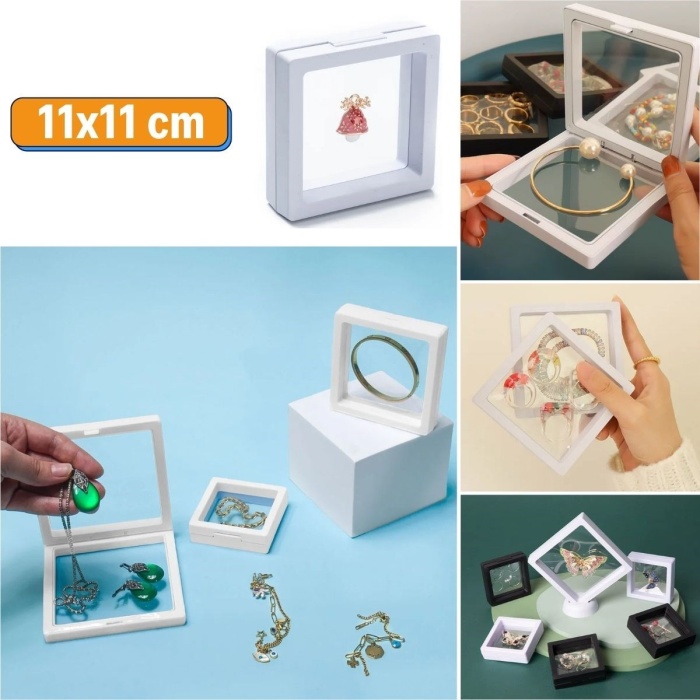 11x11cm Standlı 3D Takı Ziynet Hatıra Koleksiyon Saklama Kutusu Şeffaf Film Çerçevesi 
