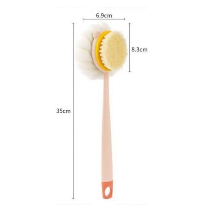 2&amp;apos;si 1 Arada Çift Taraflı Uzun Saplı Fırçalı Banyo Vücut Sırt Fırçası Banyo Lifi 