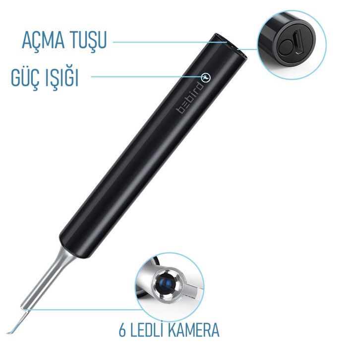 5MP KAMERA 3.5MM LENS ŞARJLI WIFI GÖRÜNTÜLÜ KULAK TEMİZLEYİCİ BEYAZ RENK (4549)