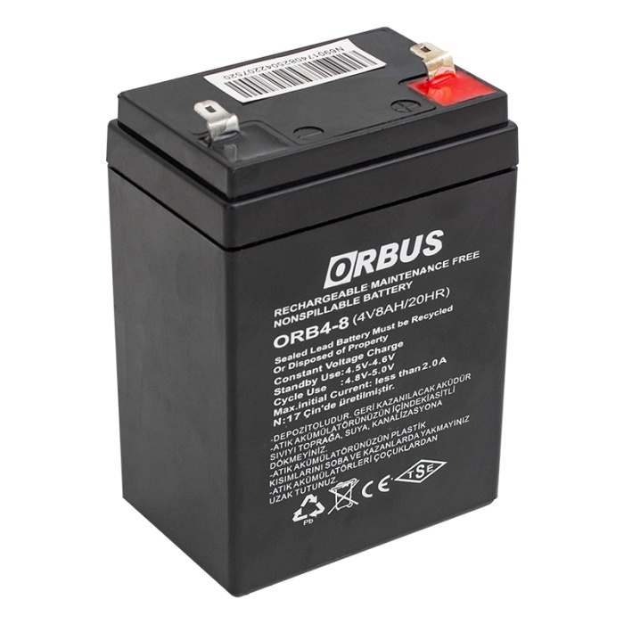 AKÜ 4 VOLT 8 AMPER ORBUS ORB4-8  (68 X 45 X 95 MM) (4549)