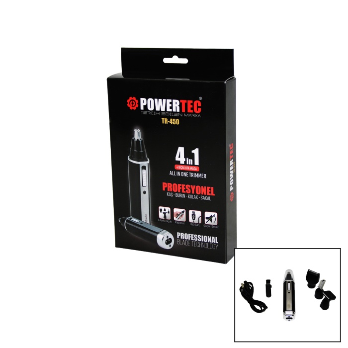POWERTEC TR-450 4İN1 KAŞ - BURUN - KULAK - SAKAL ŞARJLI TRAŞ MAKİNESİ (4549)