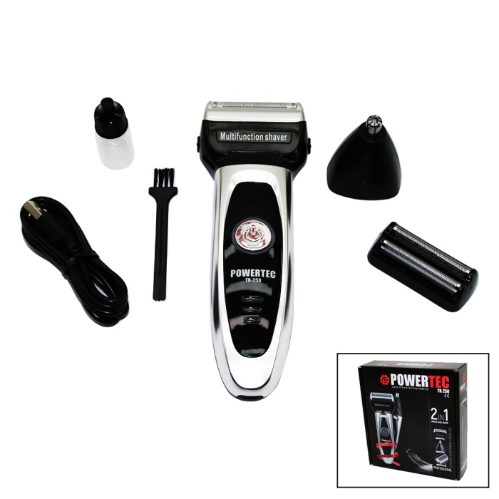 POWERTEC TR-2502IN1SIFIR SAKAL+TÜY ALMA BAŞLIK+SAKAL ÇİZME BIÇAKLI YEDEK BIÇAKLI - USB ŞARJLI TRAŞ MAKİNESİ (4549)