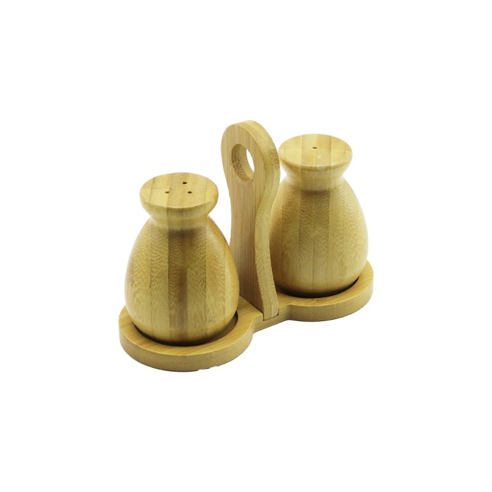 2 PCS - ŞİŞE MODELİ AHŞAP BAMBU TUZLUK - BAHARATLIK TUTACAKLI AHŞAP STAND (4549)