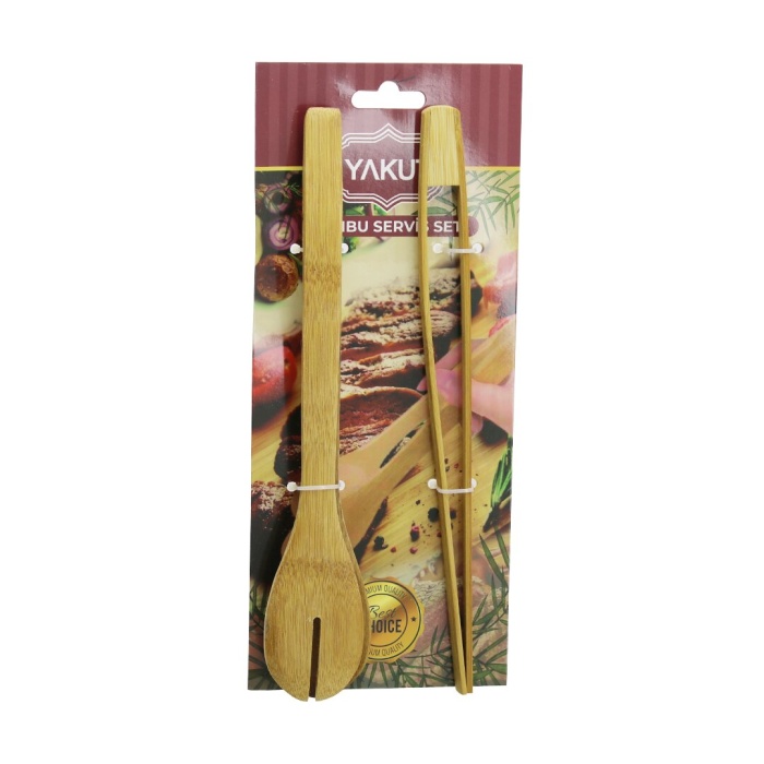 2 PCS AHŞAP BAMBU MAŞA SETİ İNCE IZGARA - KAŞIKLI SERVİS MAŞA (4549)