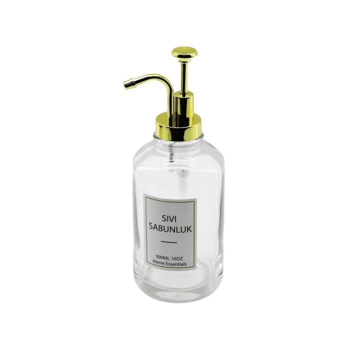 YUVARLAK CAM ŞİŞE - ŞEFFAFSIVI SABUNLUK 500ML POMPA - MUSLUK AYRIK MODEL BAŞLI (4549)