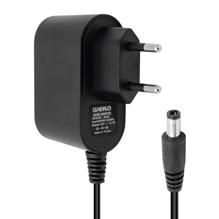 12 VOLT - 1 AMPER 5.5*2.5 UÇLU PLASTİK KASA PRİZ TİP ADAPTÖR KUTULU YERLİ ÜRETİM (4549)