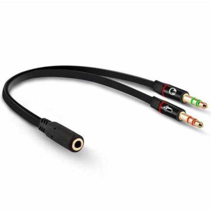 3.5MM STEREO DİŞİ X 2 STEREO ERKEK KULAKLIK MİKROFON HOPARLÖR AYIRICI 20 CM KABLO (4549)