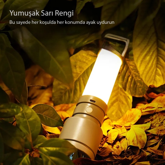TAŞINABİLİR KAMP FENERİ BEYAZ - SARI TYPE-C ŞARJ GİRİŞLİ 60X235MM CH-23051 (4549)