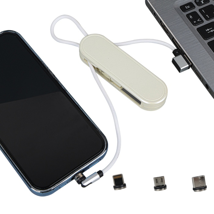 BEYAZ 3İN1 (TYPE C- LİGHTNİNG- MİCRO USB) MANYETİK UÇ TAŞINABİLİR ŞARJ KABLOSU (4549)