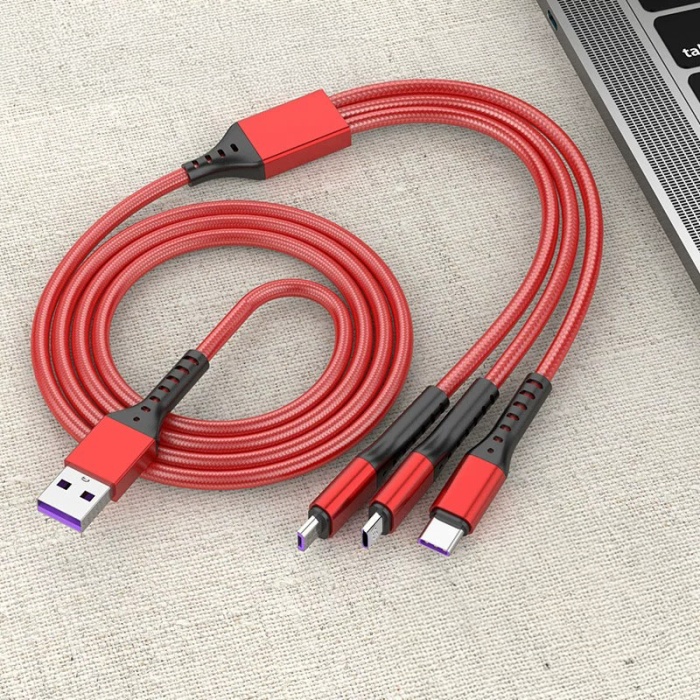 3IN1 KIRMIZI 1.2 METRE (MICRO USB - LIGHTNING - TYPE C) TELEFON ŞARJ KABLOSU (4549)
