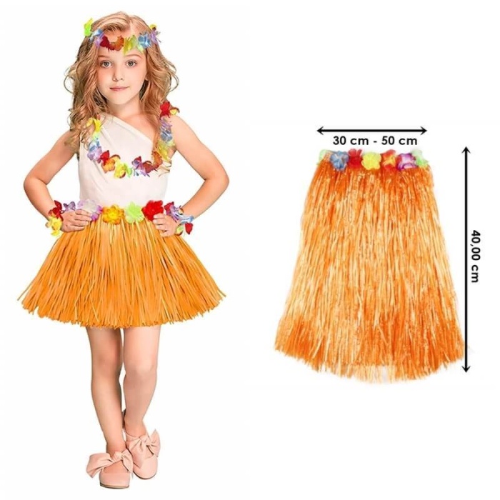Hawaii Hula Eteği Turuncu Renk 40 cm (4549)