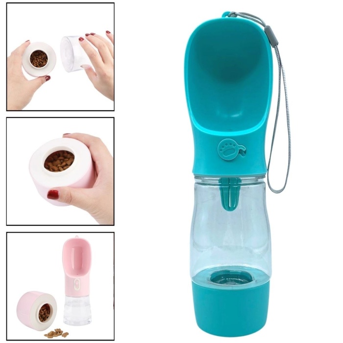 Taşınabilir Mama Hazneli Evcil Hayvan Suluğu Seyahat Kabı Kilitlenebilen Su Sızdırmaz 380ML (4549)