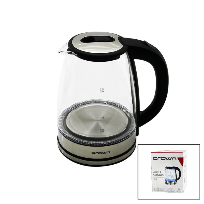 CAM - LEDLİ  KETTLE   1.8LT   1500W   ÇELİK TABAN - KROM KAPAK  360° GÖVDE   PLASTİK KULP (4549)