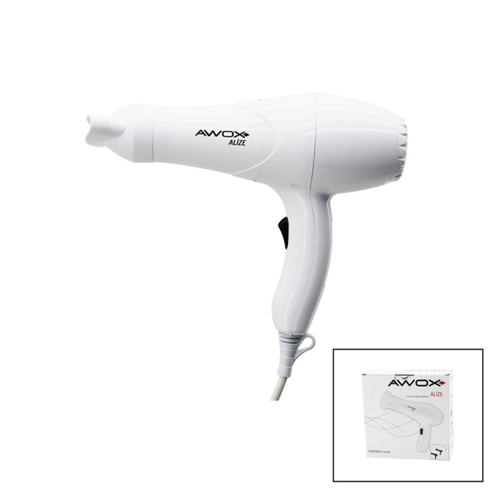AWOX ALİZE  BEYAZ  SAÇ KURUTMA - FÖN MAKİNESİ  + DAR ŞEKİLLENDİRİCİ BAŞLIK   2 KADEME ISI AYARI   1200W (4549)
