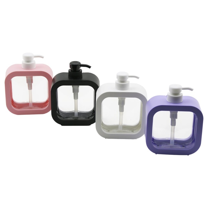 KARE=12.5X12.5CM-D:6CM - OVAL KÖŞELİ SIVI SABUNLUK ŞEFFAF PVC GÖVDE RENKLİ PLS.ÇERÇEVE KİLİTLİ POMPA (4549)