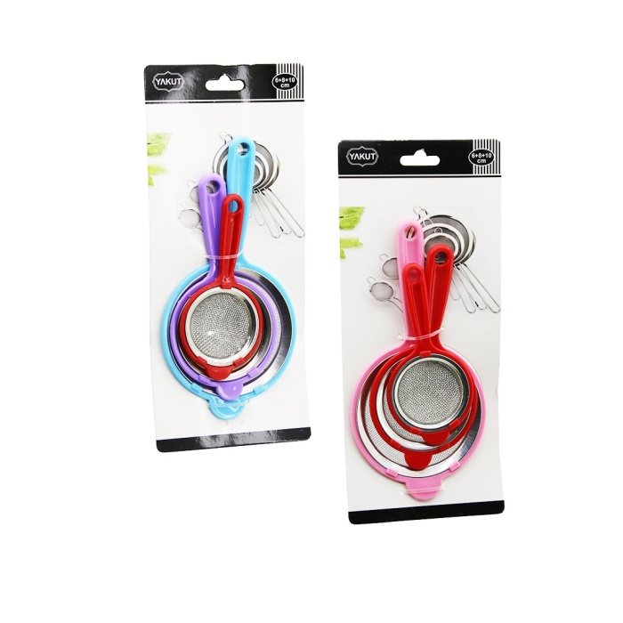3PCS SET   MİNİ= 6CM-8CM-10CM  TEL SÜZGEÇ  RENKLİ PLASTİK SAP - ÇERÇEVE (4549)