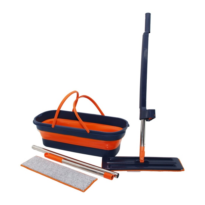 KENDİNDEN SIKMALI KATLANIR- TEKERLİ KOVALI MOP SETİ YEDEK BEZLİ360° BAŞLIK=11.5X41CM- SAP:130CM (4549)