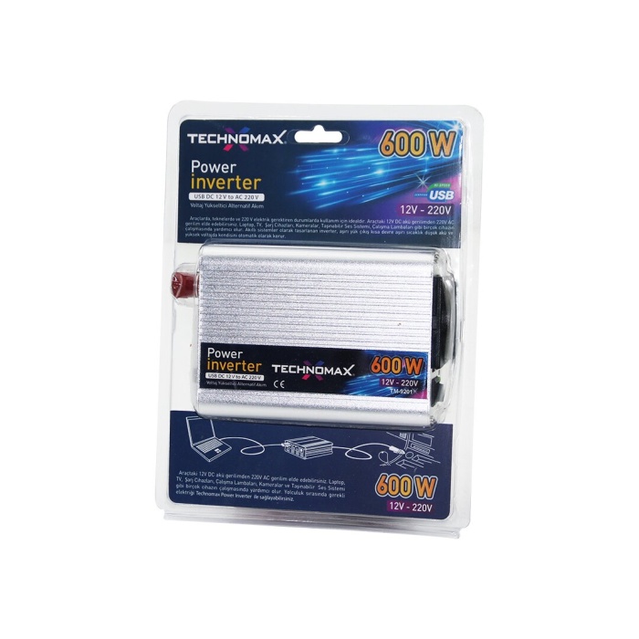 POWER İNVERTER GÜÇ ÇEVİRİCİ 600W 12V-220V DC-DOĞRU AKIMI--AC-ALTERNATİF AKIMA ÇEVİRİR TM-9201 (4549)