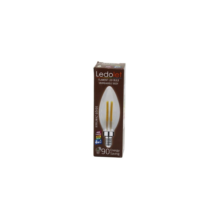 LEDOLET  4W=45W - E14   MUM  FLAMENT LED RUSTİK AMPUL  400LUMEN - 3000K   KIRILMAZ GÖVDE (4549)