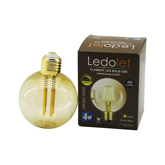 LEDOLET G-95  4W - E27   GOLD COLOR  FLAMENT RUSTİK AMPUL  400LUMEN - 2200K  KIRILMAZ GÖVDE (4549)